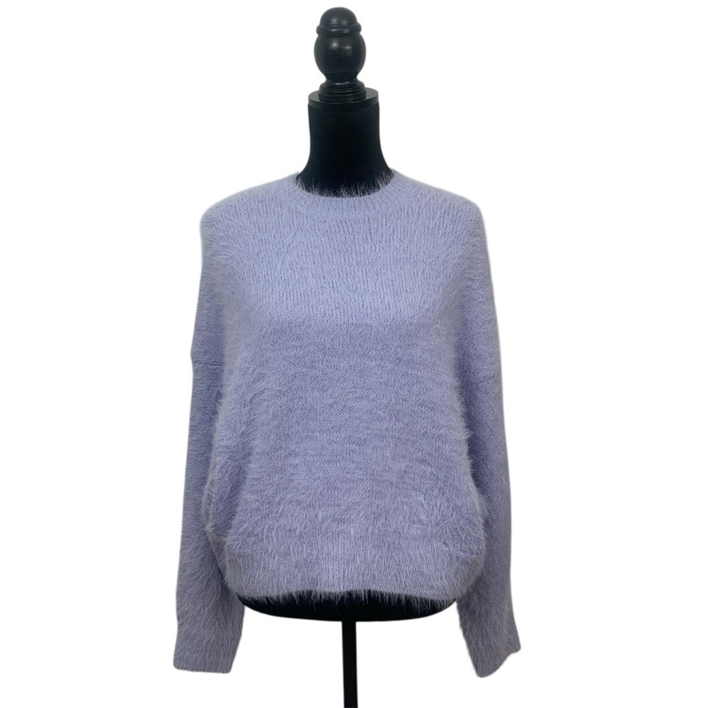 French Connection Women's XS Soft Lilac Purple Crew Neck Fuzzy Oversized Sweater